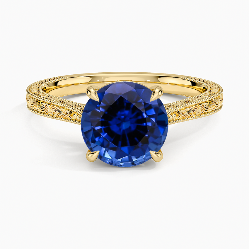 Lab Grown Sapphire Elsie Engraved Ring in 18K Yellow Gold