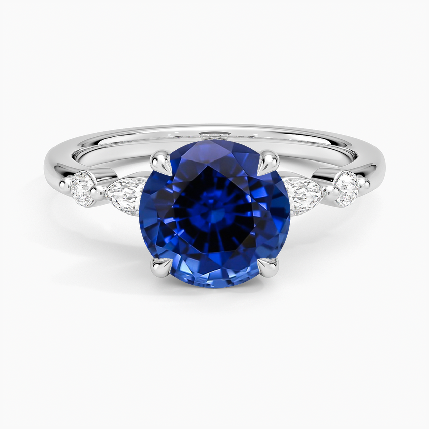 Lab Grown Sapphire Versailles One-Quarter Coverage Diamond Ring in 14K White Gold