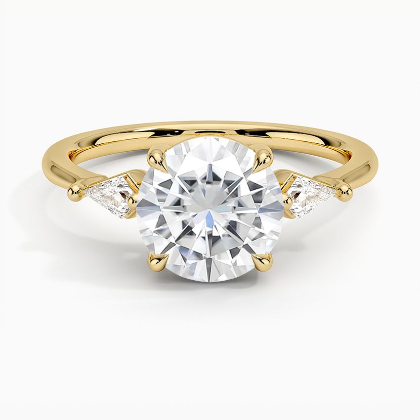 Moissanite Cometa Three Stone Diamond Ring in 18K Yellow Gold