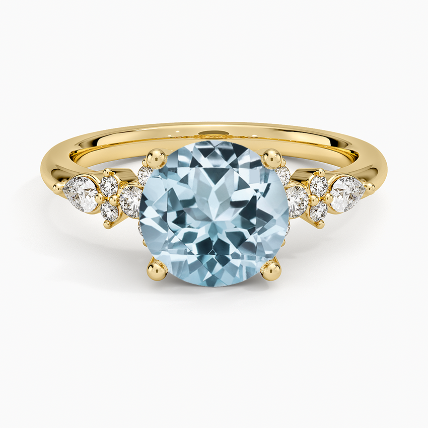 Aquamarine Rosette Diamond Ring in 14K Yellow Gold