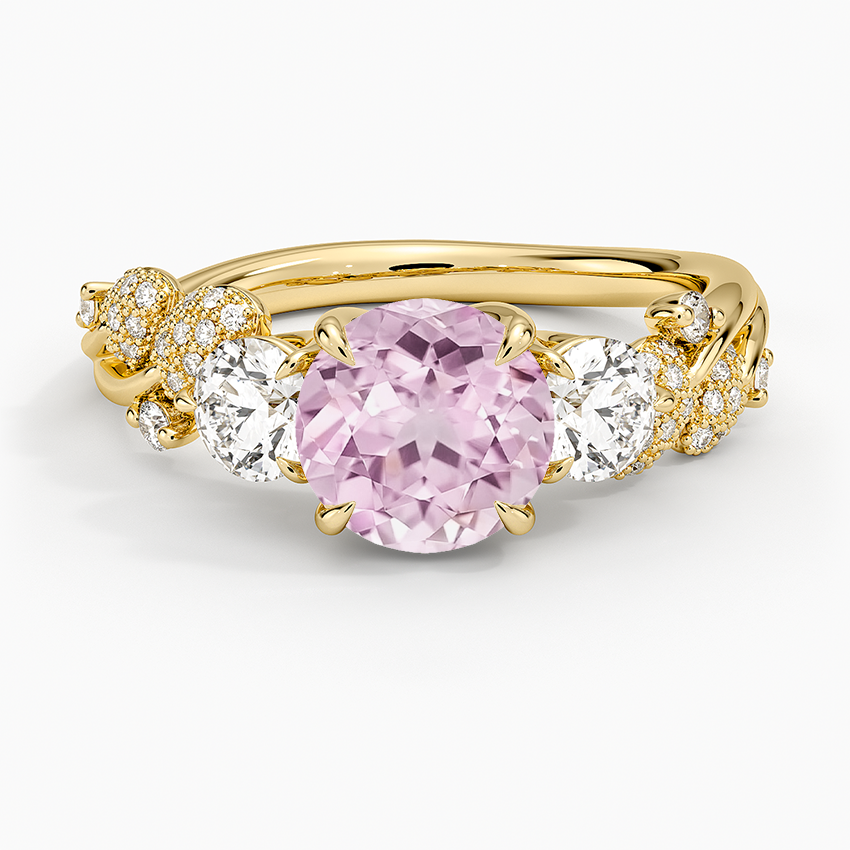 Lab Grown Sapphire Canopy Three Stone Diamond Ring in 18K Yellow Gold