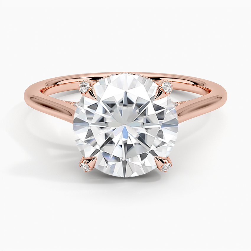 Moissanite Adorned Dawn Diamond Ring in 14K Rose Gold