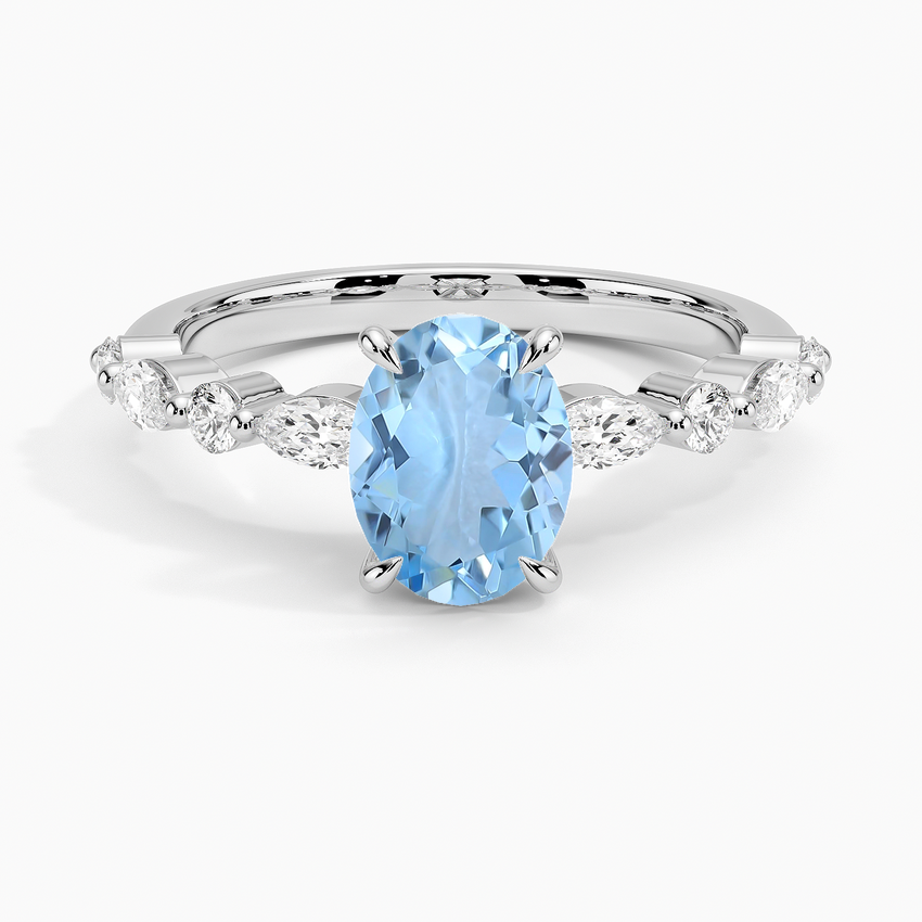 Aquamarine Versailles Half Coverage Diamond Ring (1/3 Ct. Tw.) in 18K White Gold
