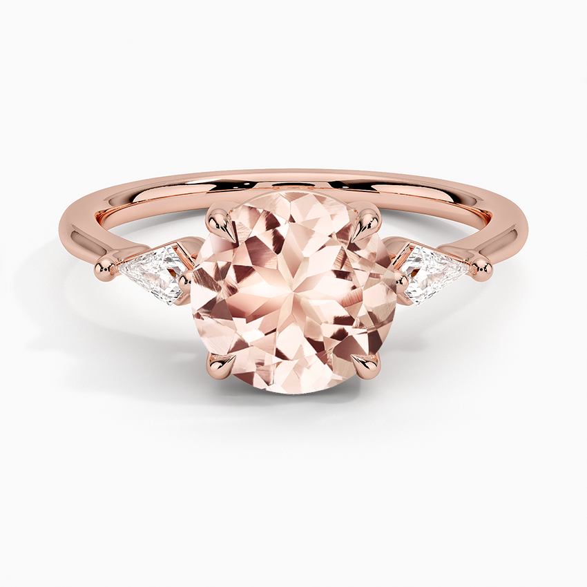 Morganite Cometa Three Stone Diamond Ring in 14K Rose Gold
