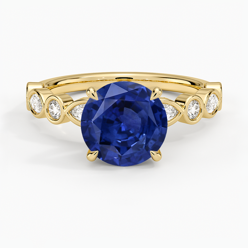 Sapphire Versailles Bezel Diamond Ring in 14K Yellow Gold
