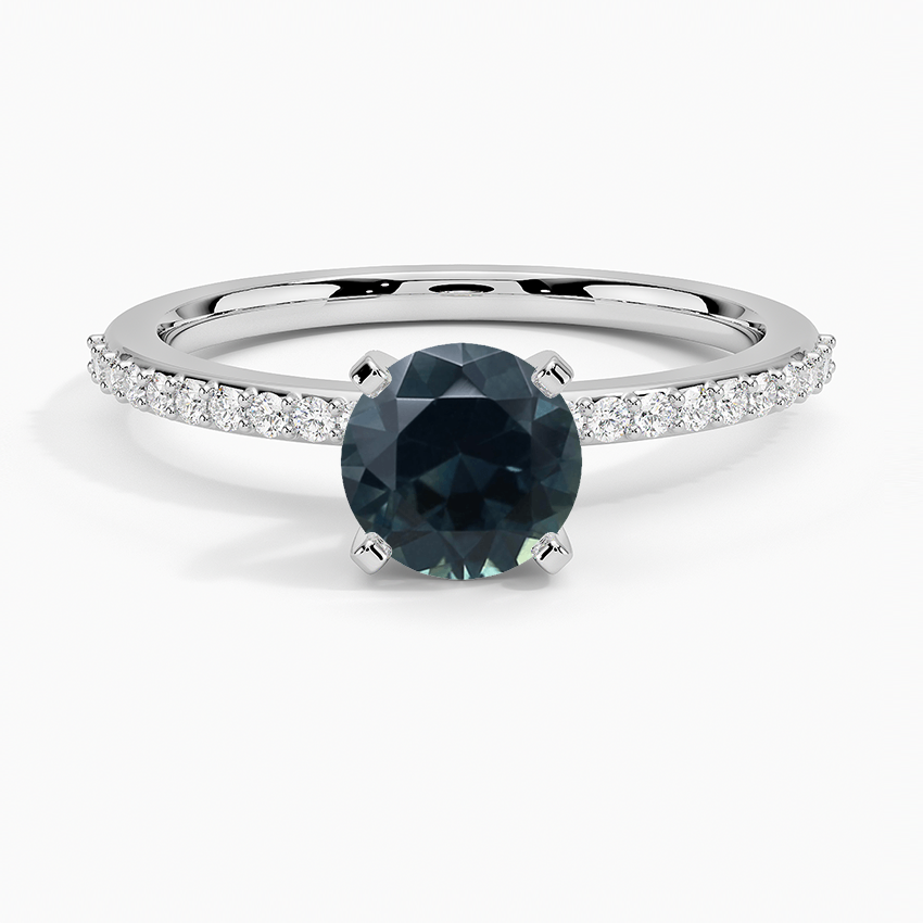 Sapphire Delicate Shared Prong Diamond Ring in 18K White Gold