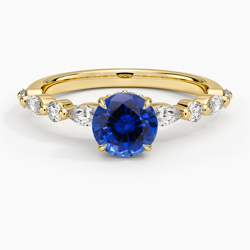 Sapphire Versailles Hidden Halo Diamond Ring in 18K Yellow Gold