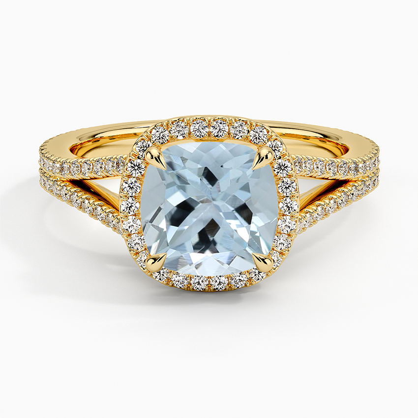 Aquamarine Fortuna Halo Diamond Ring (1/2 ct. tw.) in 18K Yellow Gold