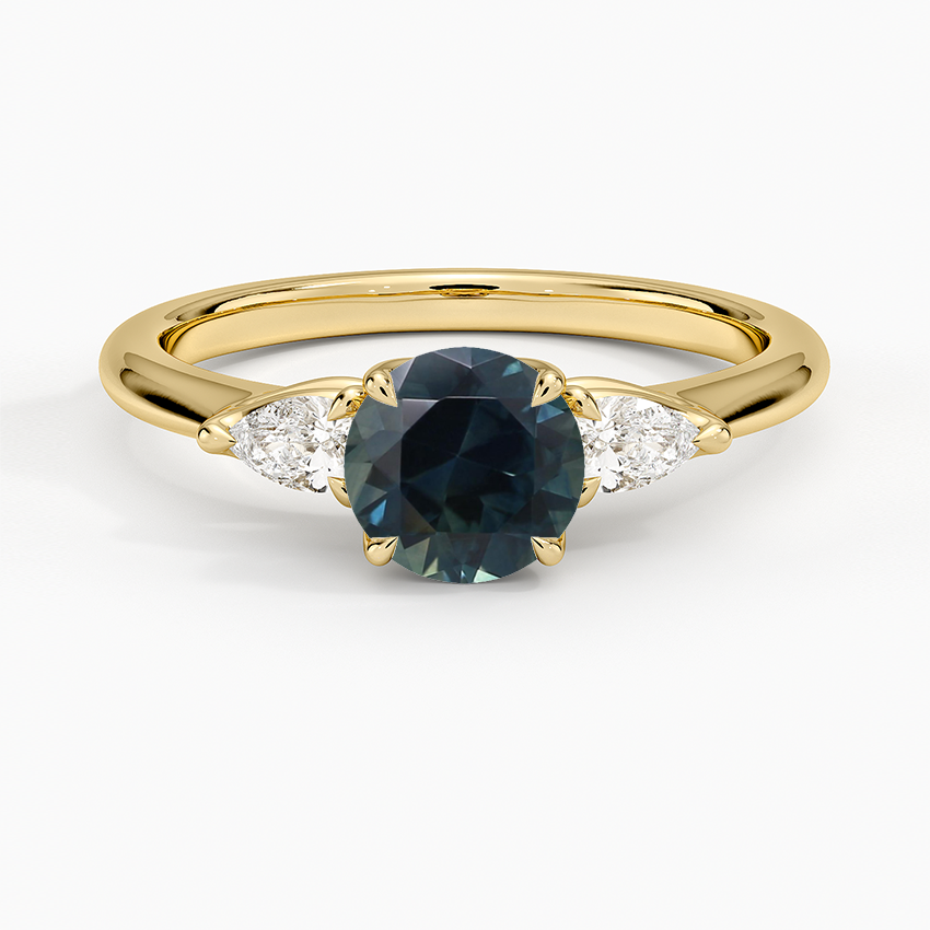 Sapphire Petite Fleur Three Stone Diamond Ring in 18K Yellow Gold
