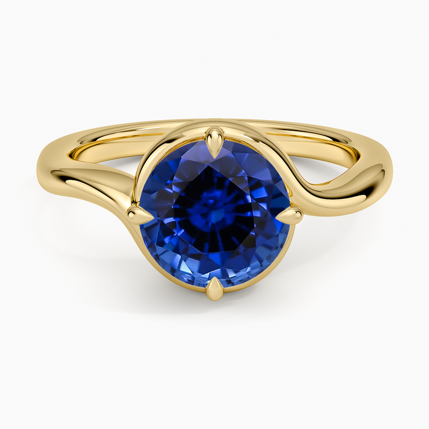 Lab Grown Sapphire Bezel Bypass Solitaire Diamond Ring in 18K Yellow Gold