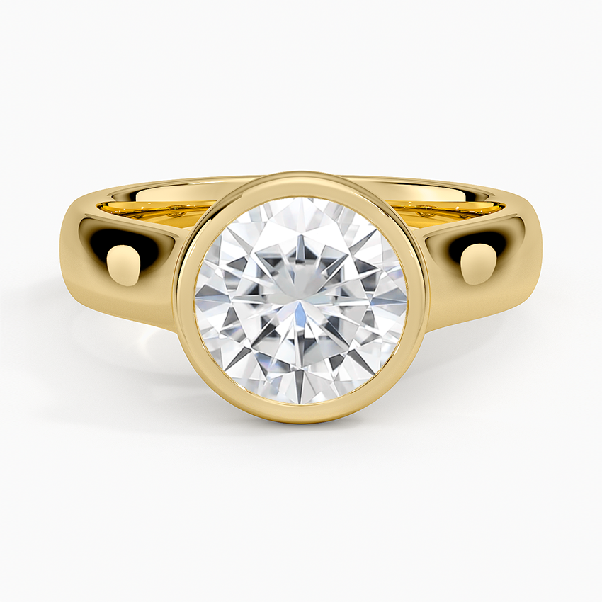 Moissanite Luna 4mm Bezel Ring in 18K Yellow Gold