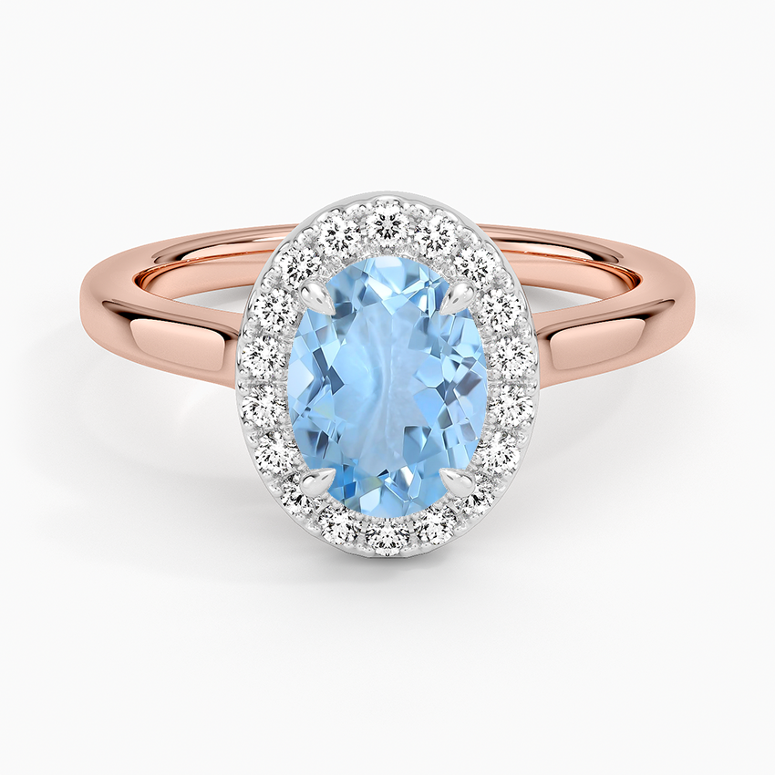 Aquamarine Platinum Mixed Metal Julia Halo Diamond Ring (1/5 ct. tw.) in 14K Rose Gold