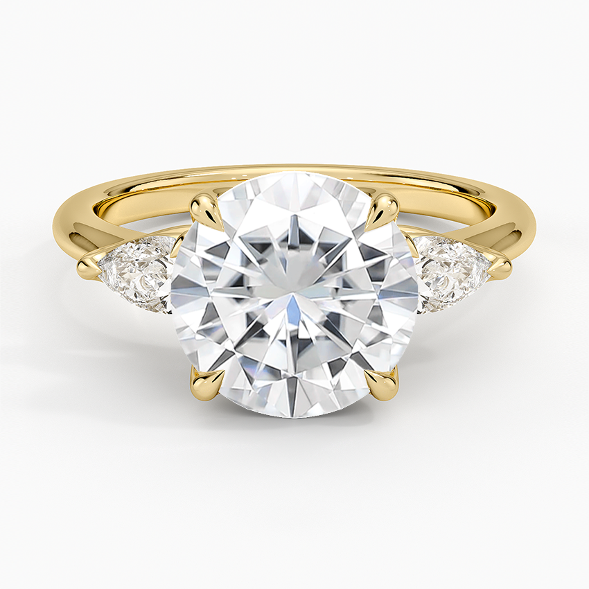 Moissanite Fleur Three Stone Diamond Ring in 14K Yellow Gold