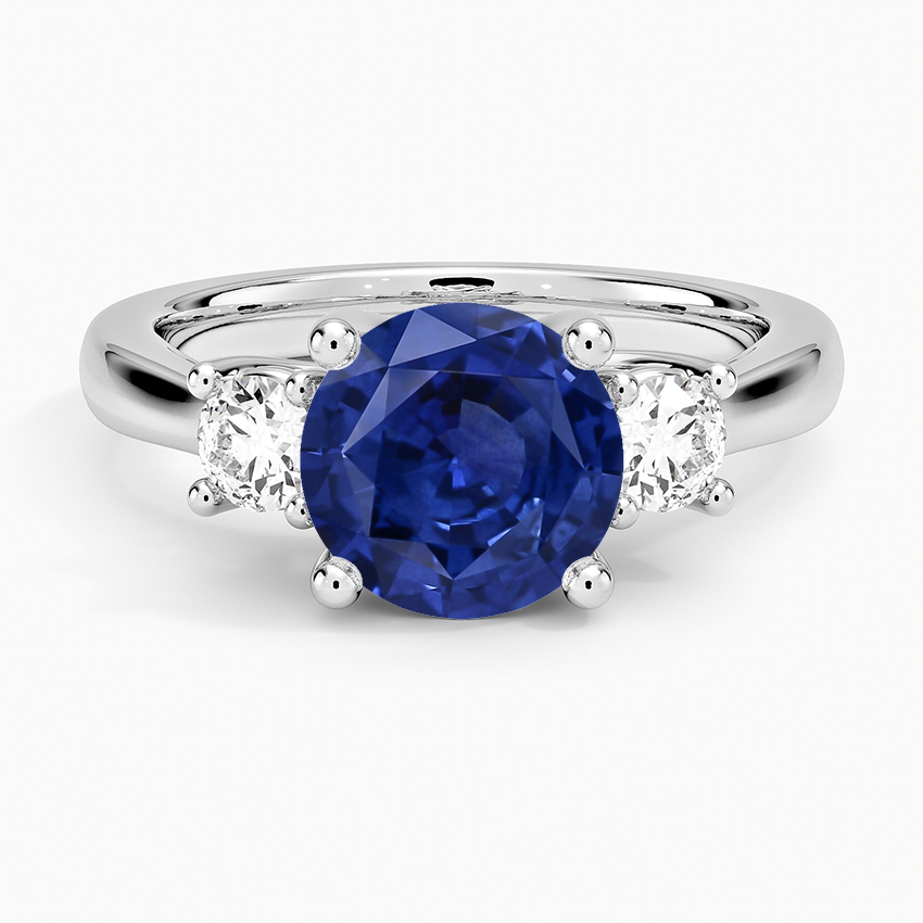 Sapphire Petite Three Stone Trellis Diamond Ring (1/3 ct. tw.) in 18K White Gold