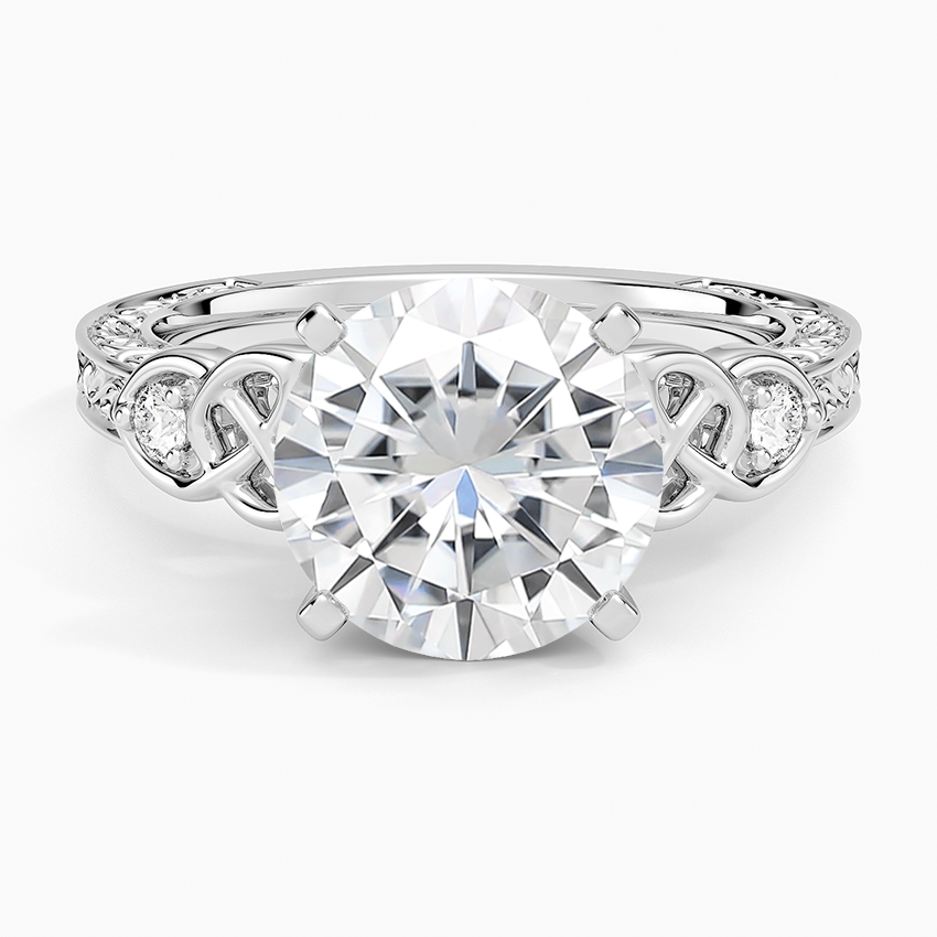 Moissanite Aberdeen Celtic Diamond Ring in 14K White Gold