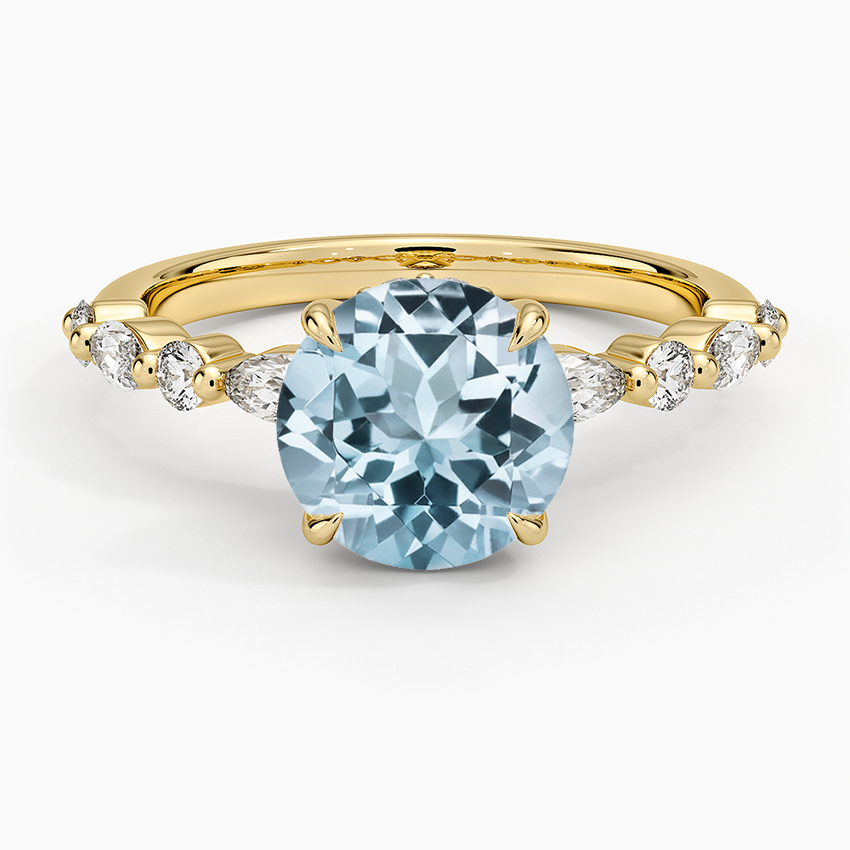 Aquamarine Versailles Hidden Halo Diamond Ring in 18K Yellow Gold