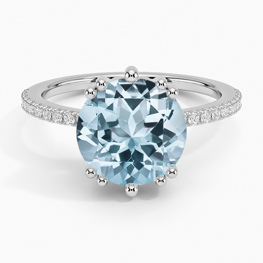 Aquamarine Luxe Kalina Hidden Halo Diamond Ring in 18K White Gold