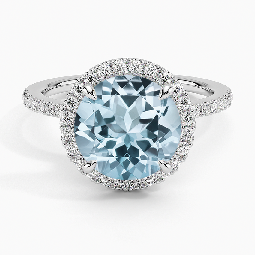 Aquamarine Waverly Hidden Halo Diamond Ring in 18K White Gold