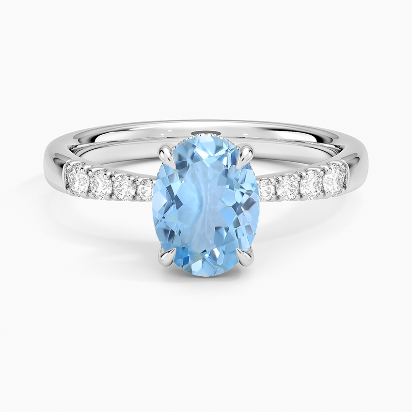 Aquamarine Bella Hidden Halo Diamond Ring (1/5 Ct. Tw.) in 18K White Gold