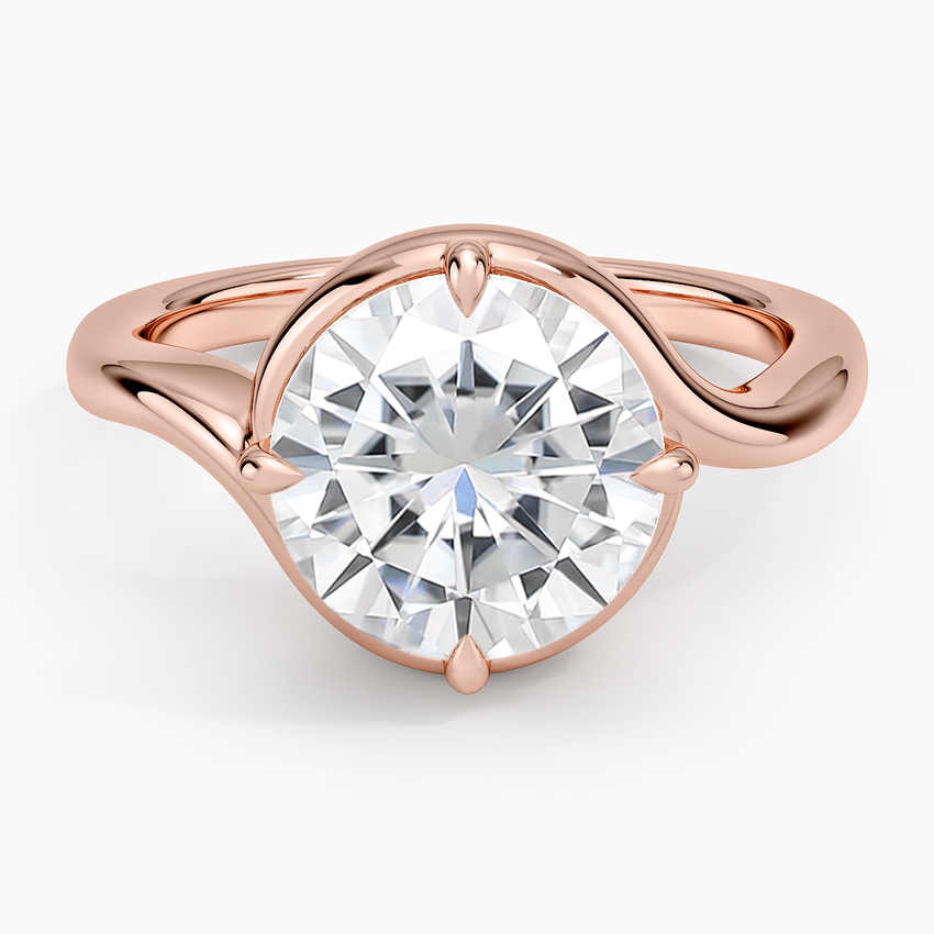 Moissanite Bezel Bypass Solitaire Diamond Ring in 14K Rose Gold