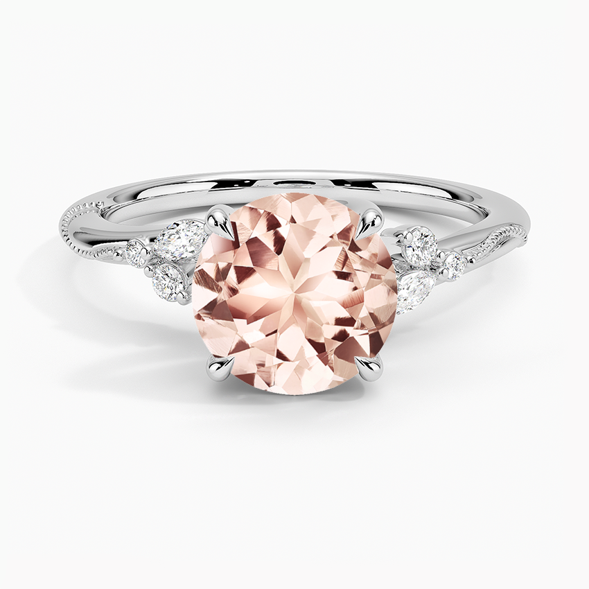 Rose Gold Morganite Engagement Ring Set Unique 2 Carat Morganite Ring with  Matching Band 14K Rose Gold Engagement Rings - Camellia Jewelry