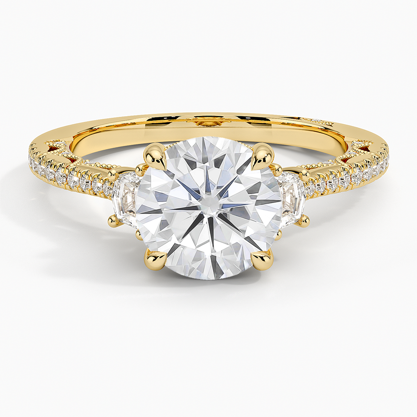 Moissanite Tacori Lunetta Crescent Pavé Three Stone Diamond Ring in 18K Yellow Gold
