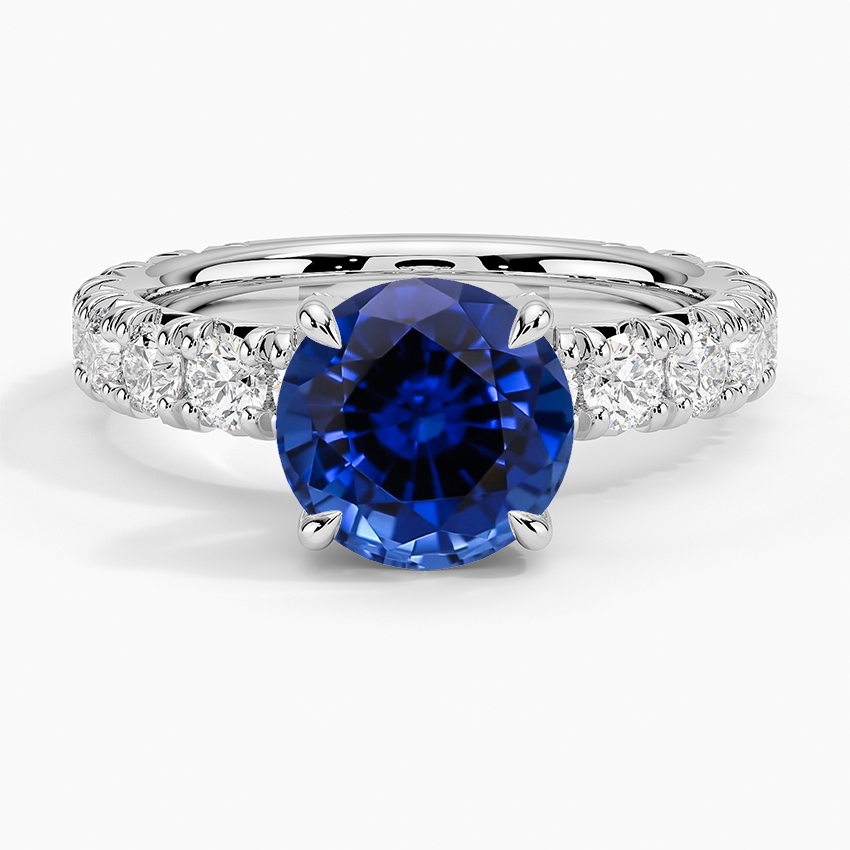 Lab Grown Sapphire Ellora Three-Quarter Coverage Diamond Ring in 18K White Gold