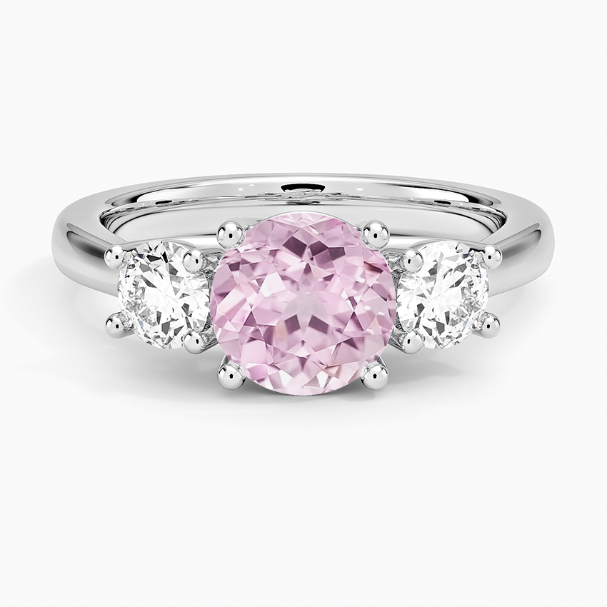 Lab Grown Sapphire Petite Three Stone Trellis Diamond Ring (1/3 ct. tw.) in 14K White Gold