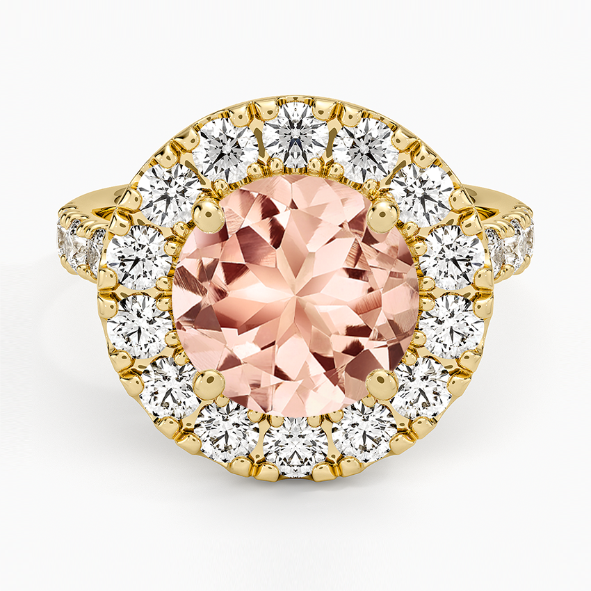 Morganite Adele Halo Diamond Ring in 14K Yellow Gold