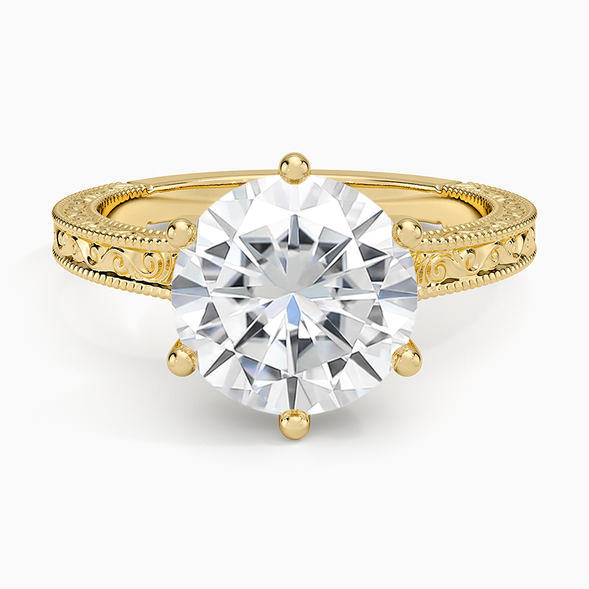 Moissanite Hudson Engraved Ring in 14K Yellow Gold