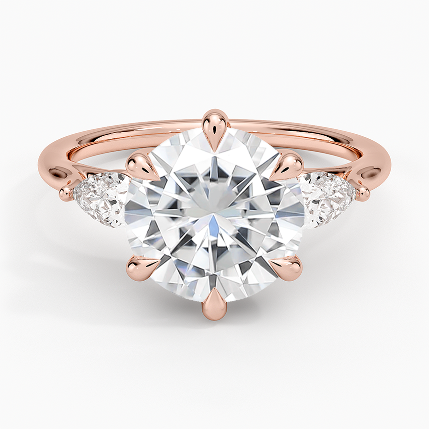 Moissanite Luxe Delilah Three Stone Pear Diamond Ring in 14K Rose Gold