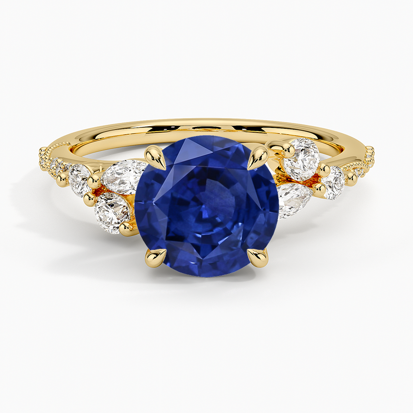 Sapphire Luxe Camellia Milgrain Diamond Ring in 14K Yellow Gold