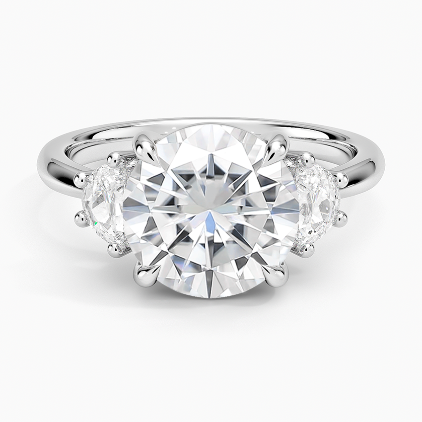 Moissanite Half Moon Three Stone Diamond Ring (1/4 ct. tw.) in 14K White Gold
