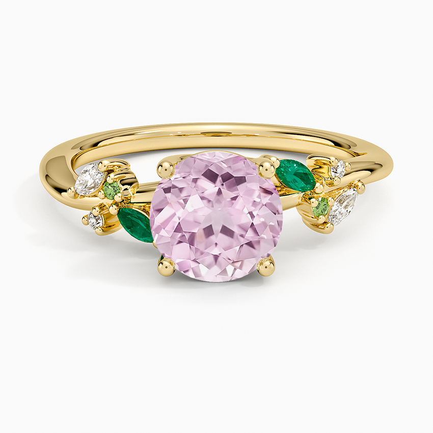 Lab Grown Sapphire Arden Diamond Ring with Lab Emerald Accents in 18K Yellow Gold