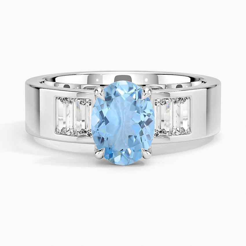 Aquamarine Peyton 5mm Channel-Set Diamond Ring in 18K White Gold