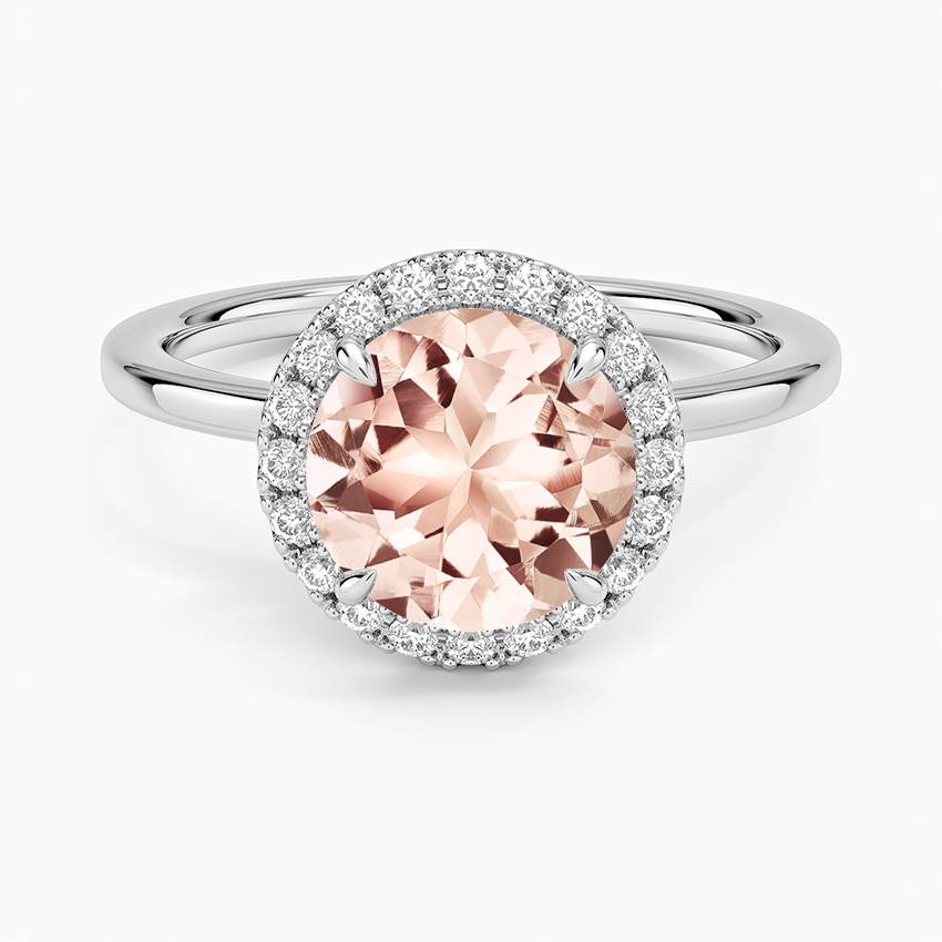 Morganite Vienna Halo Diamond Ring in 14K White Gold