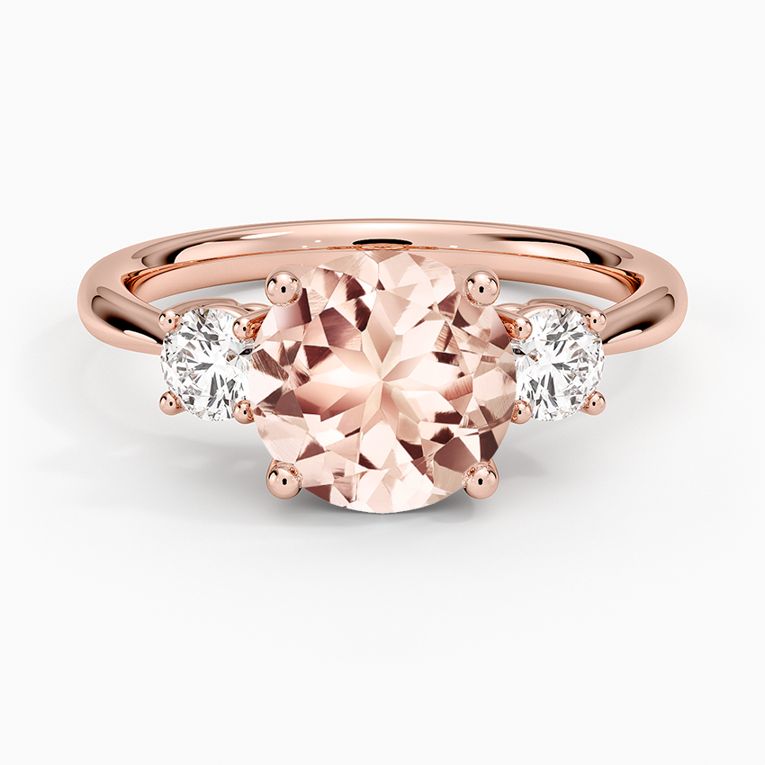 Morganite Selene Three Stone Diamond Ring (1/3 ct. tw.) in 14K Rose Gold
