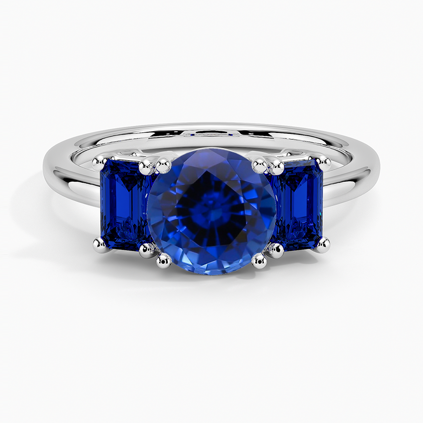 Sapphire Luxe Rhiannon Three Stone Sapphire Ring in 18K White Gold