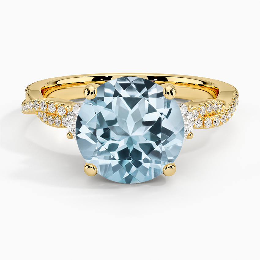 Aquamarine Luxe Three Stone Petite Twisted Vine Diamond Ring in 18K Yellow Gold