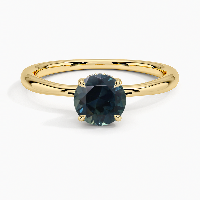 Sapphire Freesia Hidden Halo Diamond Ring in 18K Yellow Gold