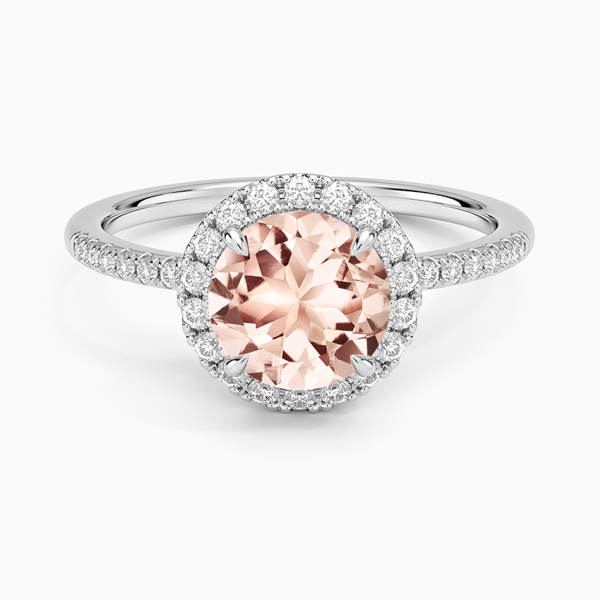 Morganite Cambria Halo Diamond Ring in 14K White Gold