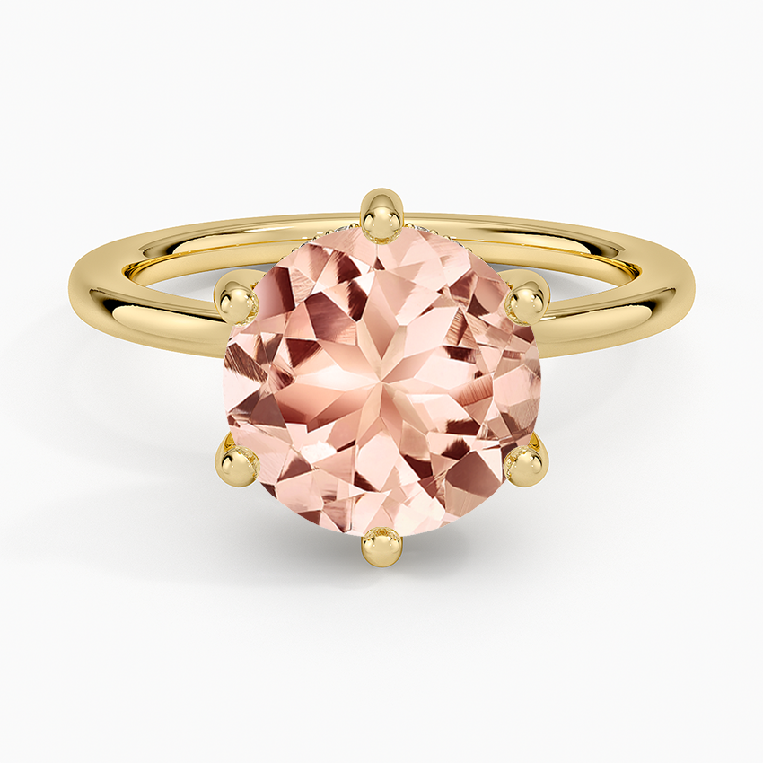 Morganite Sydney Perfect Fit Hidden Halo Six-Prong Diamond Ring in 14K Yellow Gold