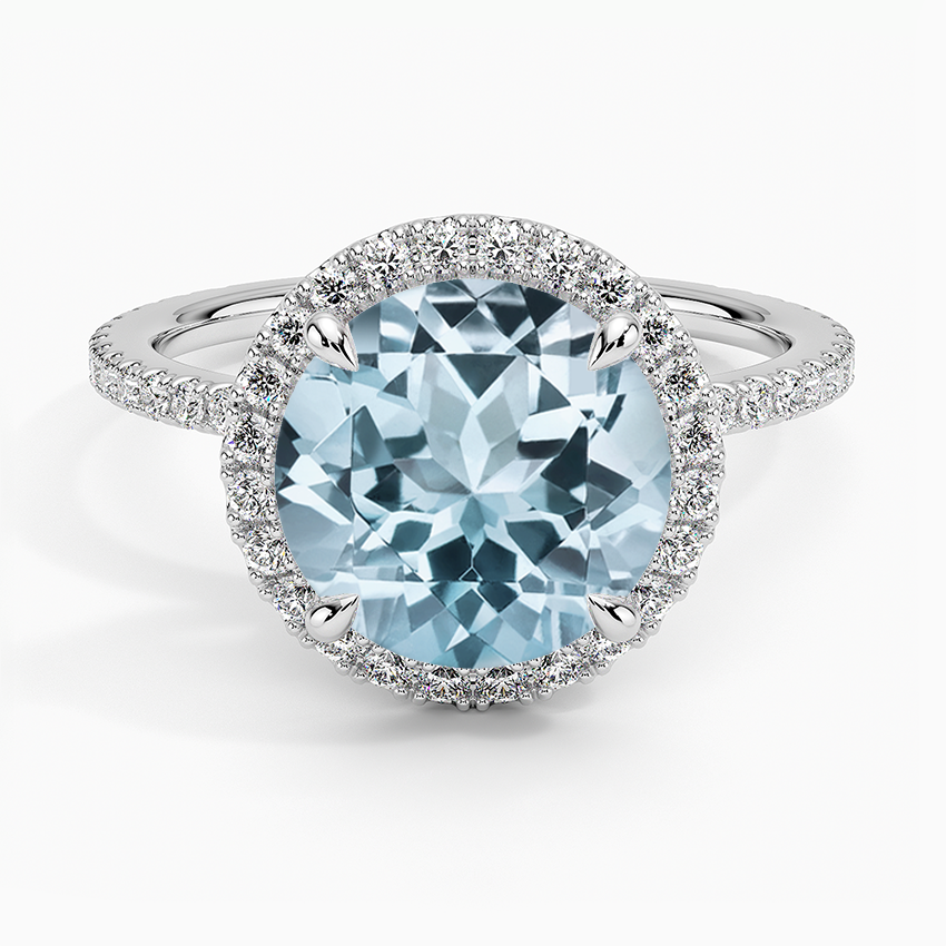 Aquamarine Waverly Halo Diamond Ring (1/2 ct. tw.) in 18K White Gold