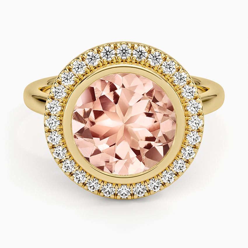 Morganite Bezel Halo Diamond Ring (1/4 ct. tw.) in 14K Yellow Gold