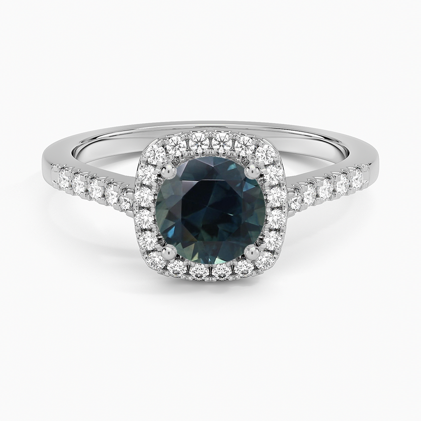 Sapphire Odessa Halo Diamond Ring (1/5 ct. tw.) in 14K White Gold