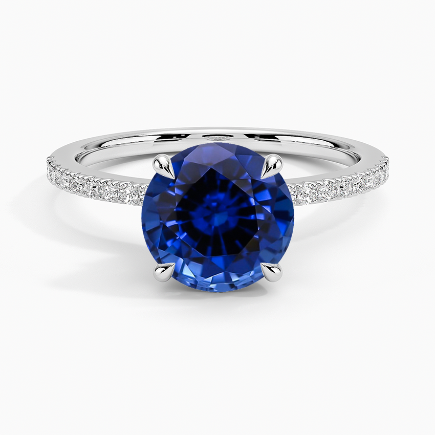Lab Grown Sapphire Ballad Hidden Floral Halo Diamond Ring in 18K White Gold