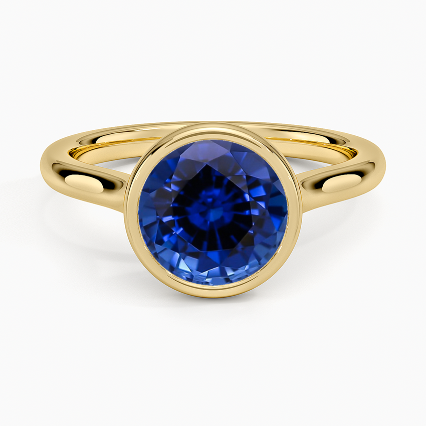 Lab Grown Sapphire Luna 2mm Bezel Ring in 18K Yellow Gold
