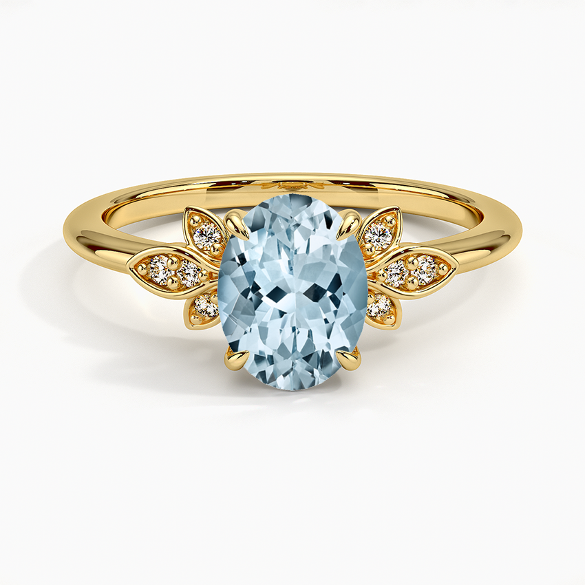 Aquamarine Fiorella Diamond Ring in 18K Yellow Gold