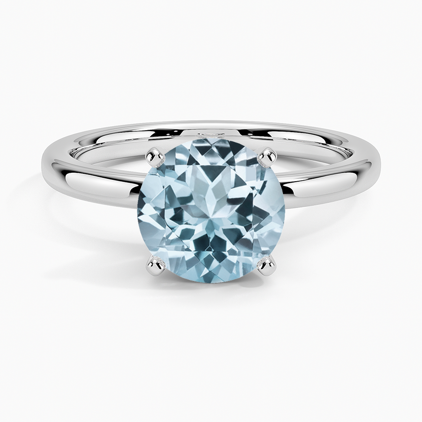 Aquamarine 2mm Comfort Fit Solitaire Ring in 18K White Gold