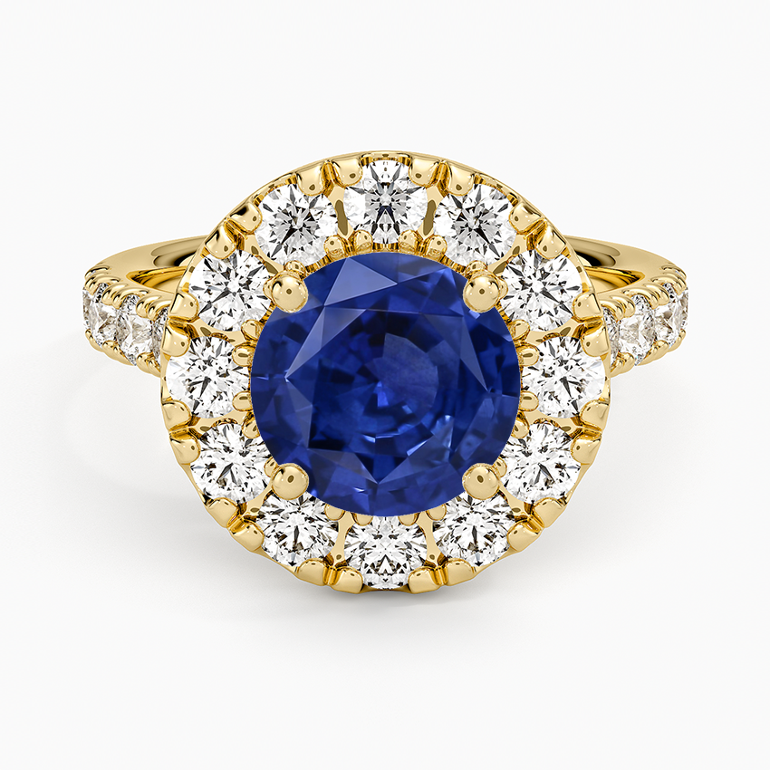 Sapphire Adele Halo Diamond Ring in 14K Yellow Gold
